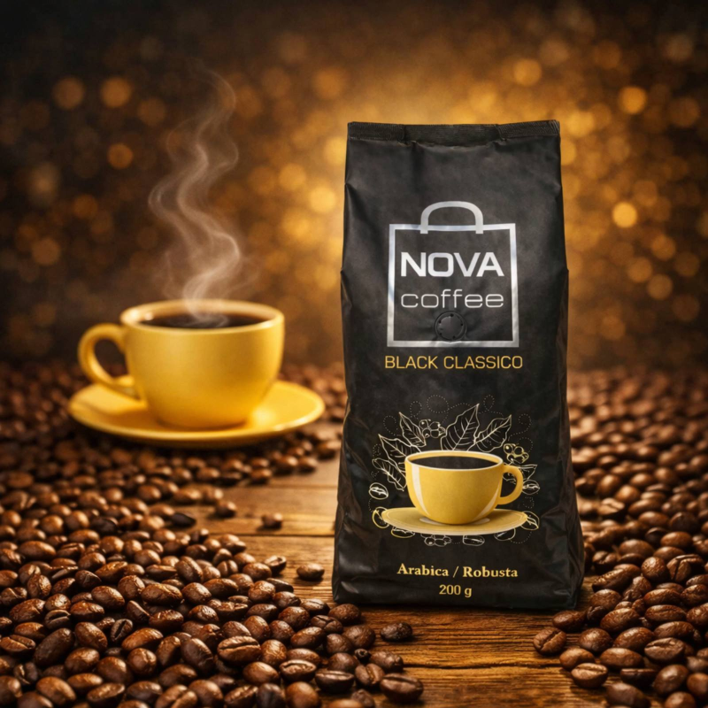 NOVA COFFEE Black Classico — кава в зернах, класична обсмажка 1кг 