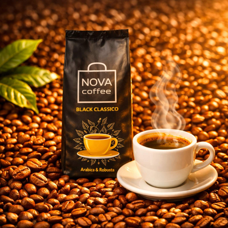 NOVA COFFEE Black Classico — кава в зернах 250 г, класична обсмажка 